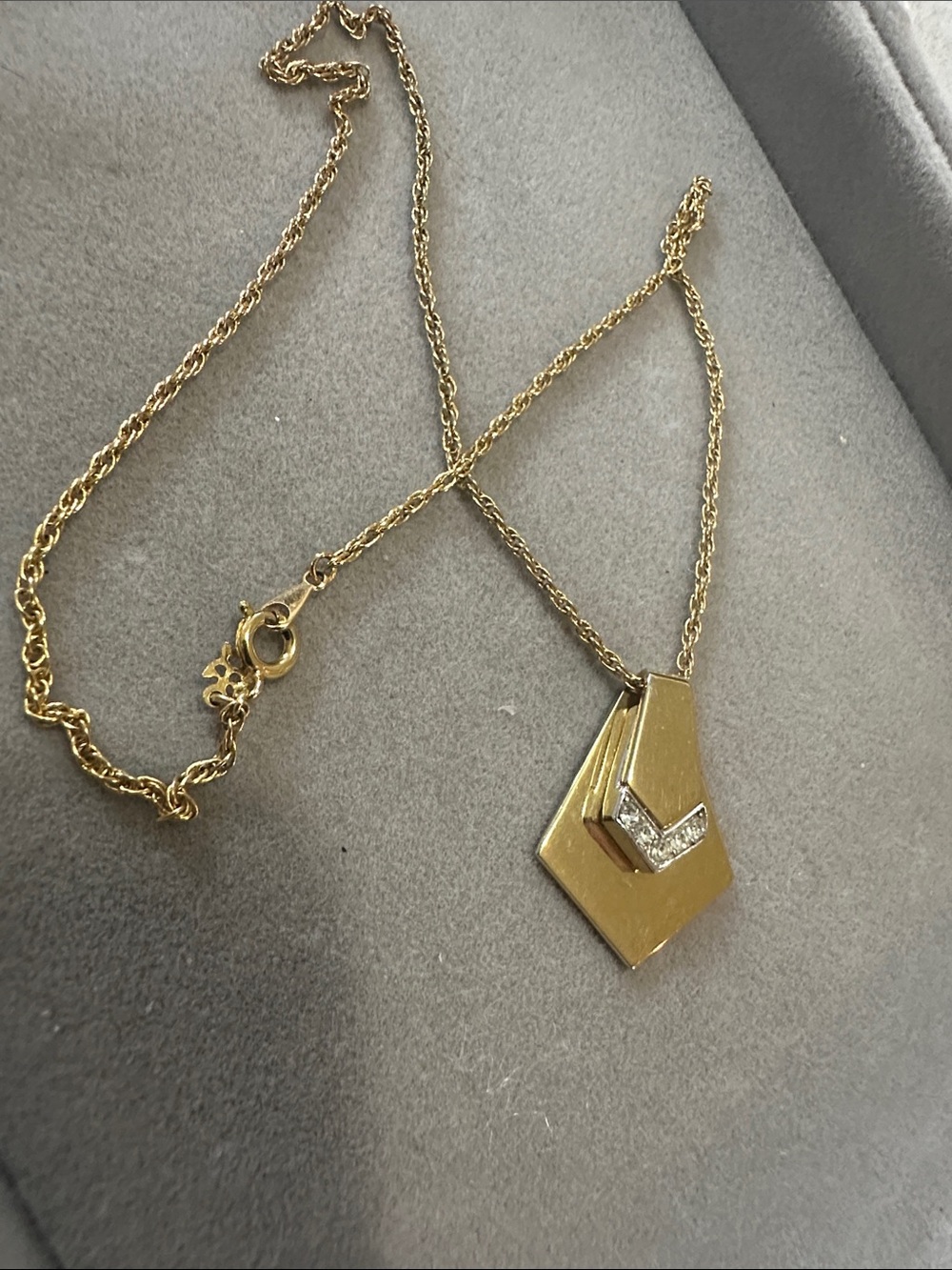 Gold-Tone Trifari Geometric Pendant Necklace with Crystal Chevron Accent